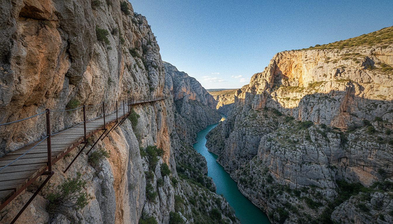 Passerella del Caminito del Rey sospesa sulla parete del Desfiladero de los Gaitanes