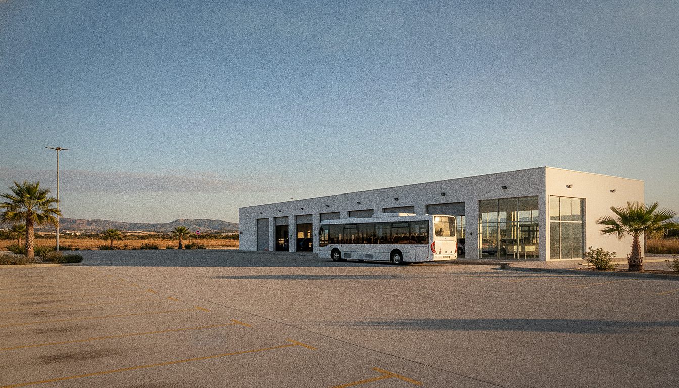 Centro noleggi auto fuori da un aeroporto con navetta in attesa