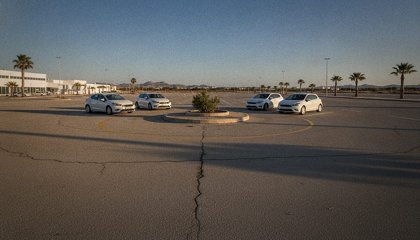 Punto d'incontro per il noleggio auto in un parcheggio pubblico d'aeroporto