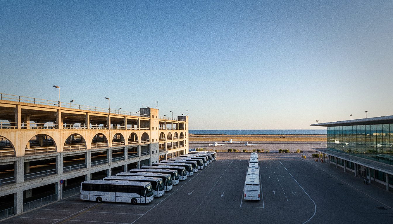 Parcheggio multipiano con navetta di noleggio auto vicino a un aeroporto