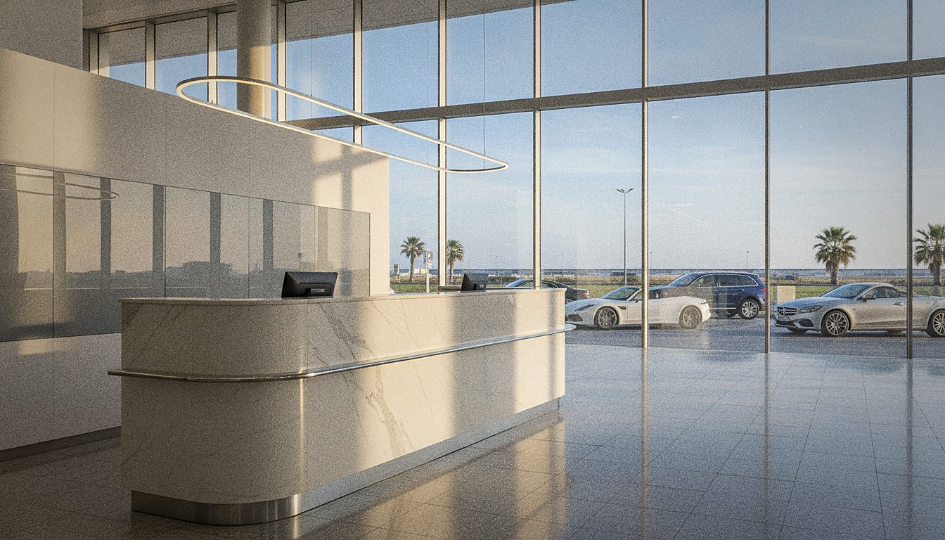 Banco di noleggio auto con marchio premium in un terminal aeroportuale